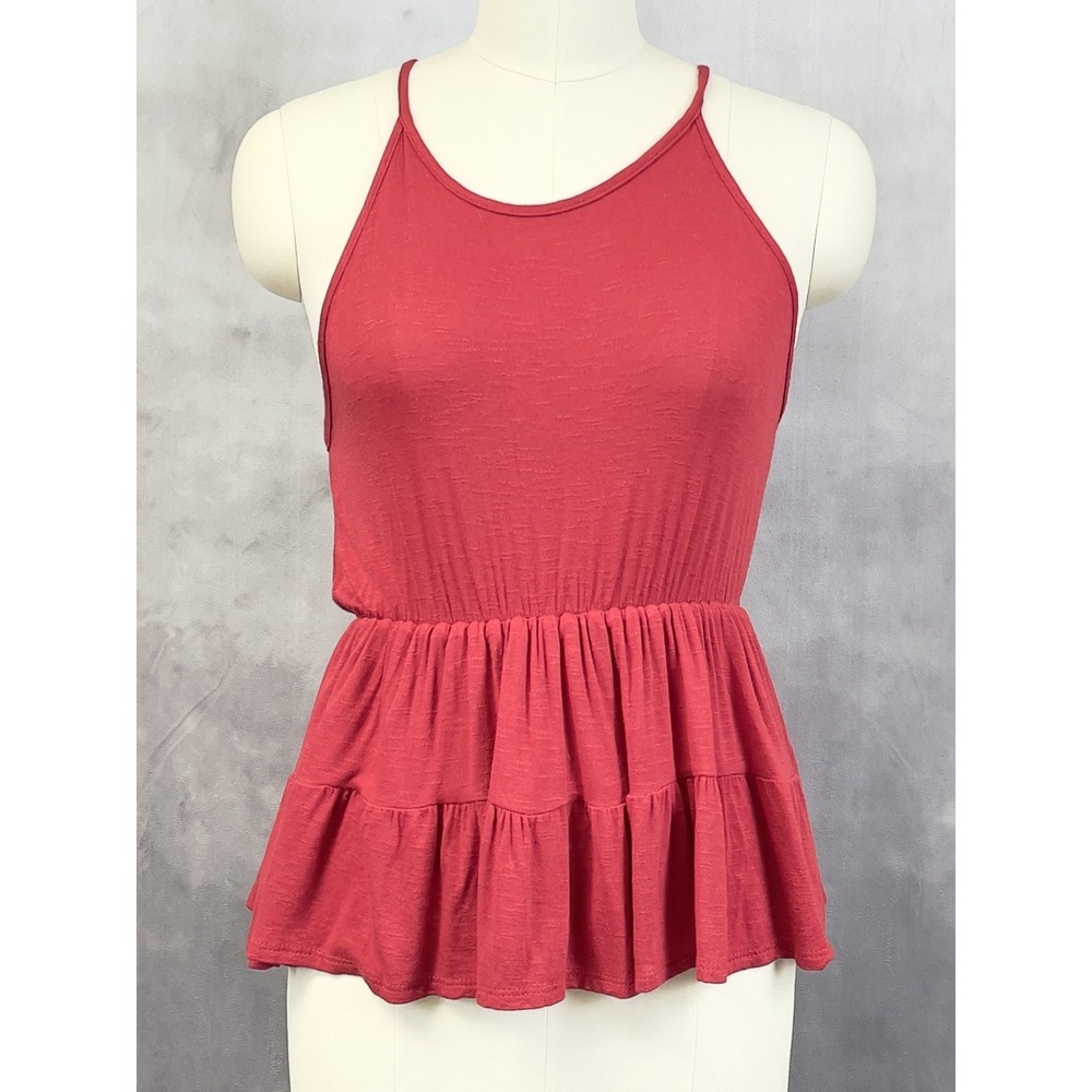 Livi by Olivia Rae Peplum Tank Top Womens Medium Red Tiered Ruffle Stretch Indie